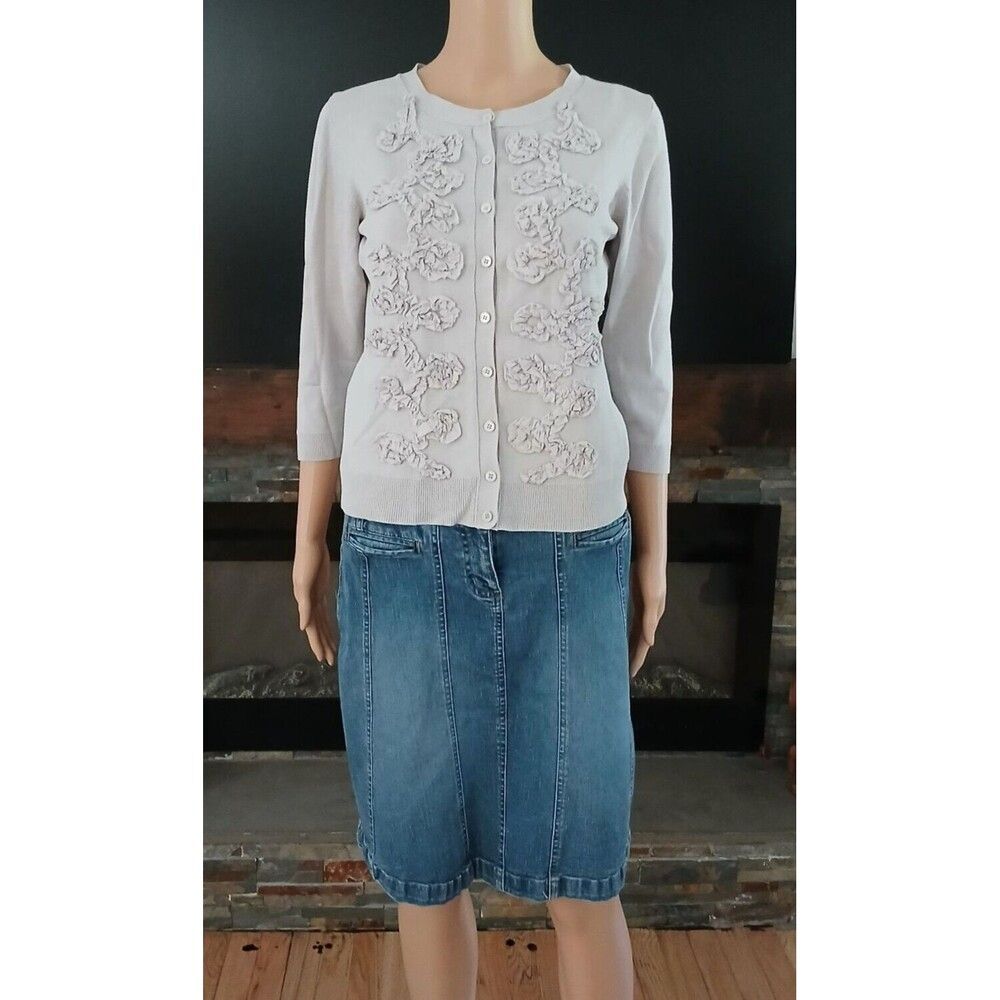 Silk Blend Top Button Up Floral Appliqué Cardigan Women Medium